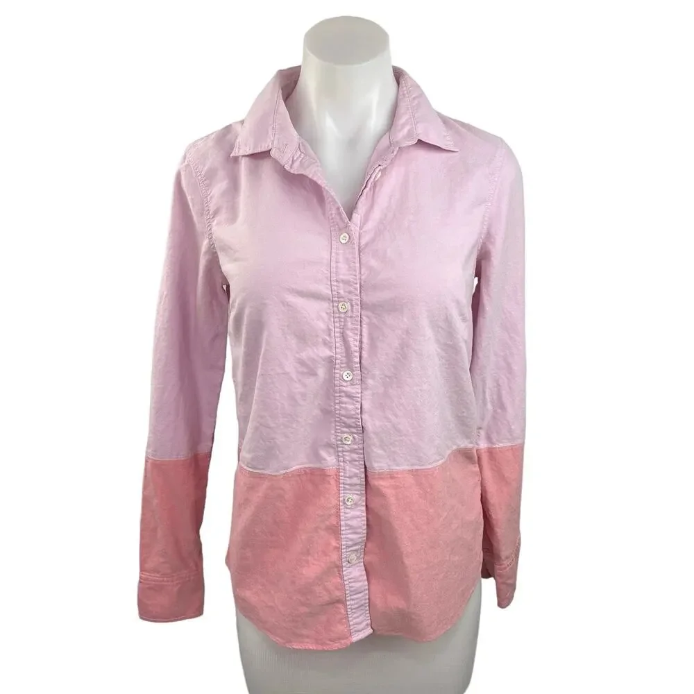 J.Crew Boy Women's Pink Long Sleeve Color Block Collared Button Down Shirt Top 2
